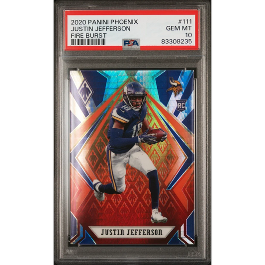 PSA graded Justin Jefferson 2020 Panini Phoenix Fire Burst football card from professional sports authenticator