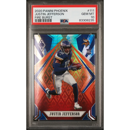 Graded 2020 Panini Phoenix Justin Jefferson #111 Fire Burst Rookie RC Football Card PSA 10 Gem Mint | Hall of Fame Sports Memorabilia | vintageantiquesgifts.com