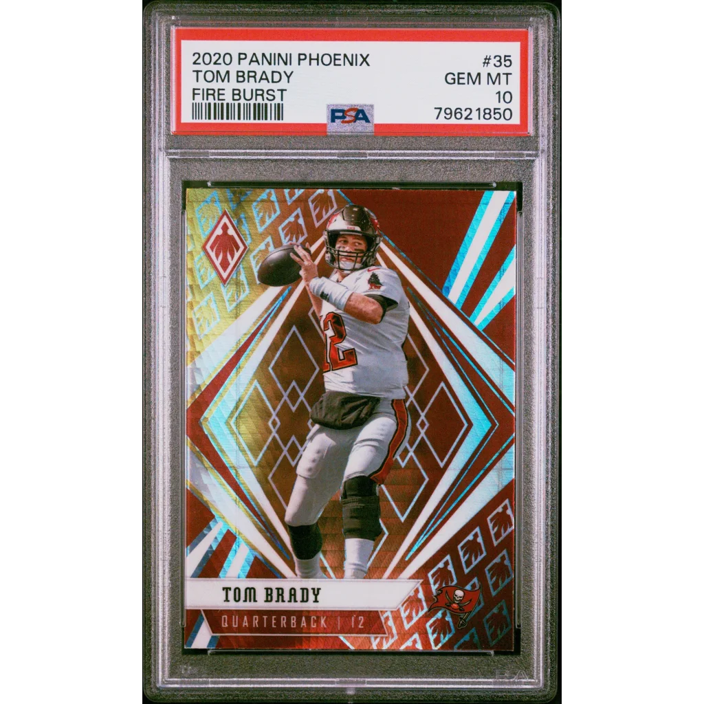 Graded 2020 Panini Phoenix Tom Brady #35 Fire Burst Football Card PSA 10 Gem Mint | Hall of Fame Sports Memorabilia | vintageantiquesgifts.com