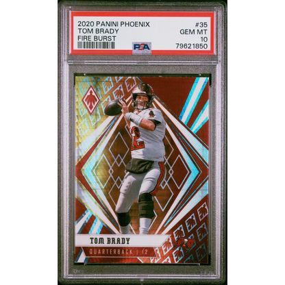 Graded 2020 Panini Phoenix Tom Brady #35 Fire Burst Football Card PSA 10 Gem Mint | Hall of Fame Sports Memorabilia | vintageantiquesgifts.com