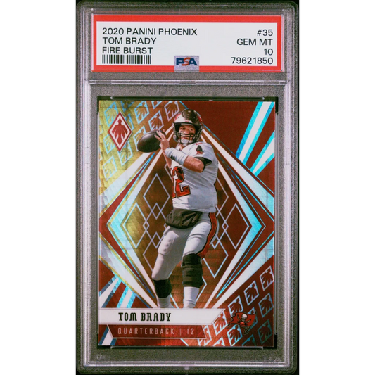Graded 2020 Panini Phoenix Tom Brady #35 Fire Burst Football Card PSA 10 Gem Mint | Hall of Fame Sports Memorabilia | vintageantiquesgifts.com