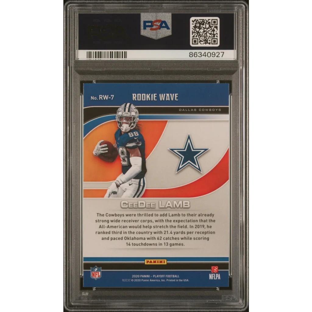 Graded CeeDee Lamb Rookie Wave football card in PSA 10 Gem Mint condition