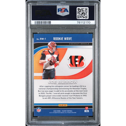 Graded 2020 Panini Playoff Joe Burrow #RW1 Rookie Wave Rookie RC Football Card PSA 10 Gem Mint | PSA 10 Gem Mint Graded Rookie Card | vintageantiquesgifts.com