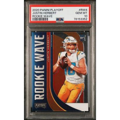 Graded 2020 Panini Playoff Justin Herbert #RW4 Rookie Wave Rookie RC Football Card PSA 10 Gem Mint | Hall of Fame Sports Memorabilia | vintageantiquesgifts.com
