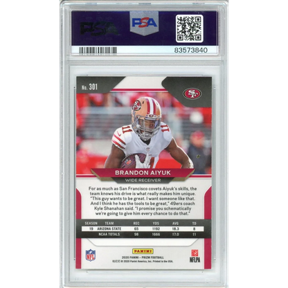 Graded PSA 10 2020 Panini Prizm Brandon Aiyuk Rookie Card in 49ers Uniform
