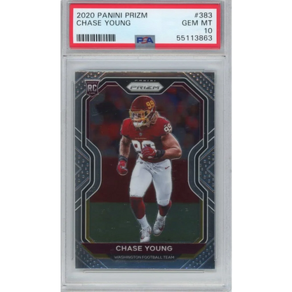 A graded Gem Mint 10 Chase Young 2020 Panini Prizm Rookie Card football card