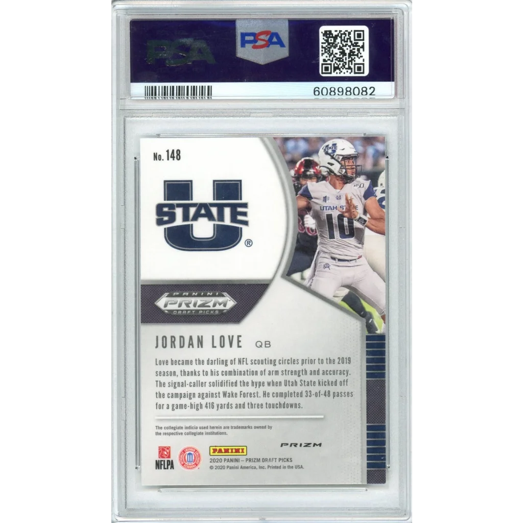 Graded 2020 Panini Prizm DP Jordan Love #148 Silver Prizm Rookie RC Football Card PSA 10 Gem Mint | PSA 10 Gem Mint Graded Rookie Card | vintageantiquesgifts.com