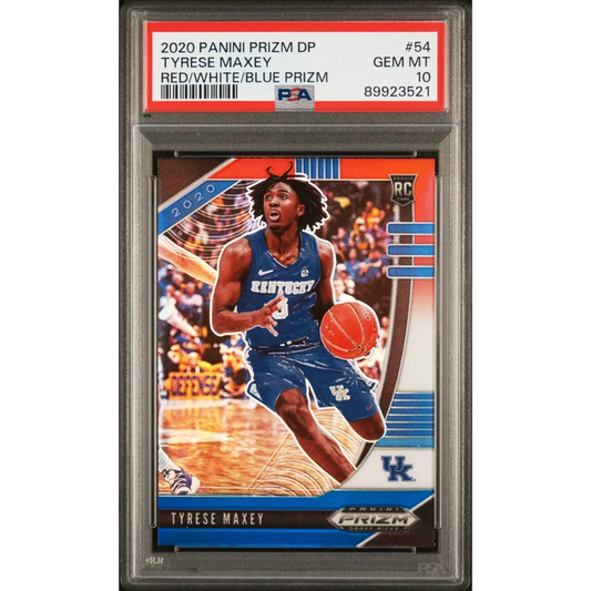 PSA 10 Tyrese Maxey Red White Blue Prizm Rookie Card Gem Mint basketball card