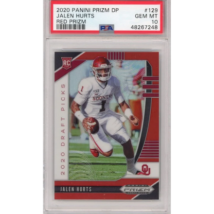 Graded PSA 10 Red Prizm 2020 Panini Prizm DP Jalen Hurts Rookie #129