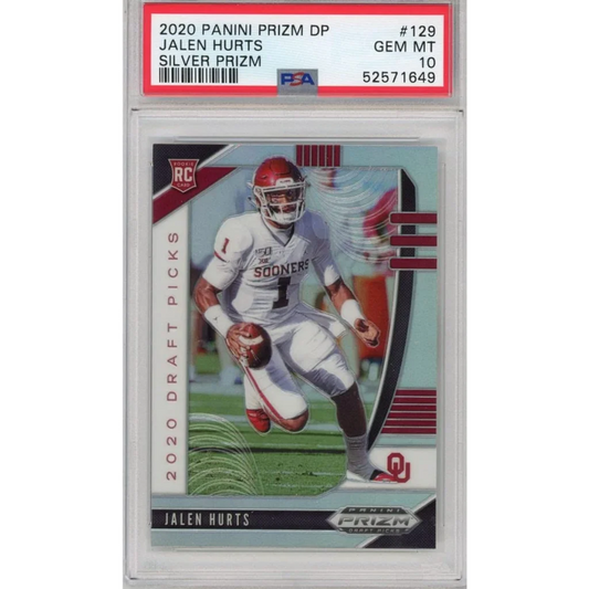 Graded 2020 Panini Prizm Draft Picks DP Jalen Hurts #129 Silver Rookie RC Football Card PSA 10 Gem Mint | Hall of Fame Sports Memorabilia | vintageantiquesgifts.com