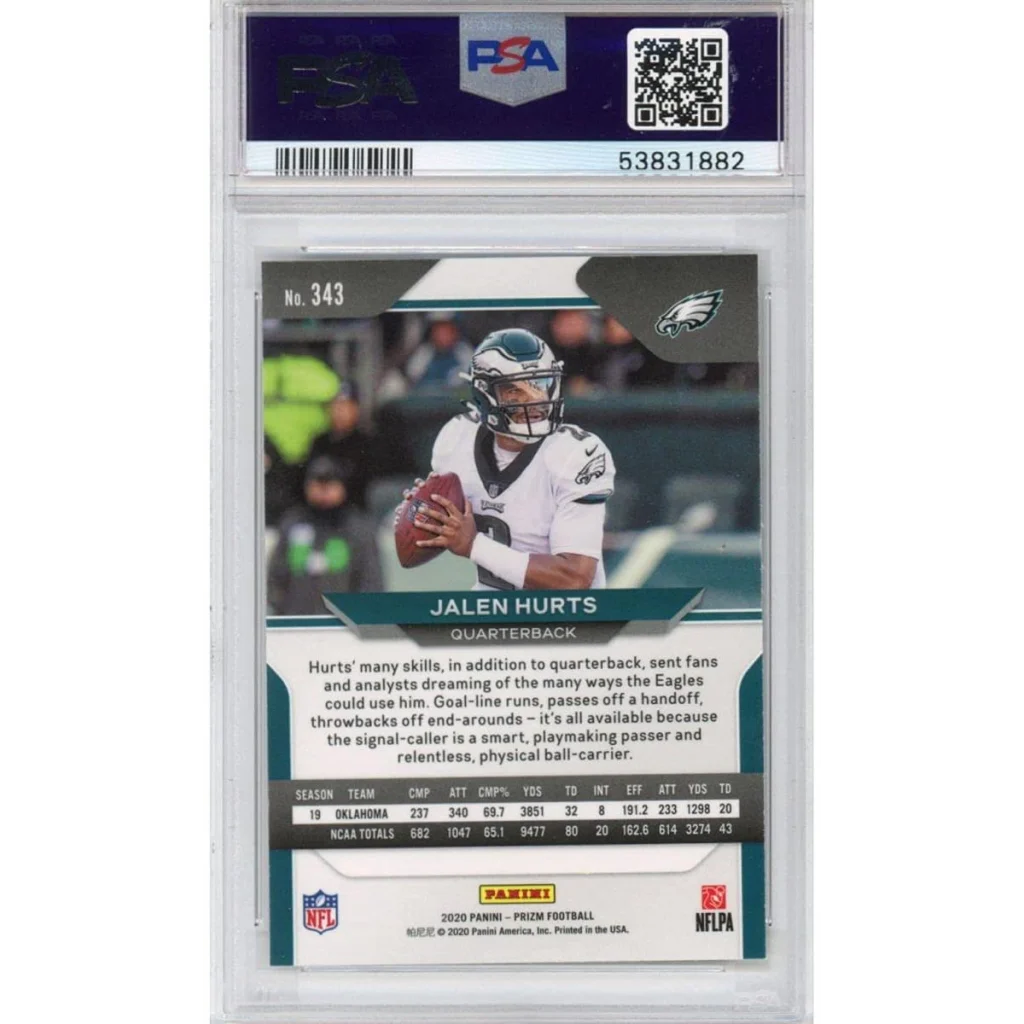 Graded PSA 10 2020 Panini Prizm Jalen Hurts Rookie RC Football Card