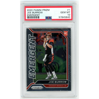 Graded PSA 10 Gem Mint 2020 Panini Prizm Joe Burrow #1 Emergent Rookie Card