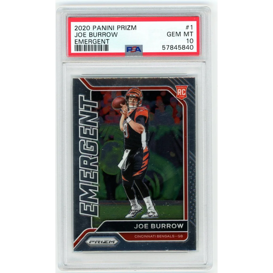 Graded PSA 10 Gem Mint 2020 Panini Prizm Joe Burrow #1 Emergent Rookie Card
