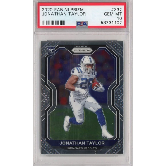 Graded 2020 Panini Prizm Jonathan Taylor #332 Rookie RC Football Card PSA 10 Gem Mint | Hall of Fame Sports Memorabilia | vintageantiquesgifts.com