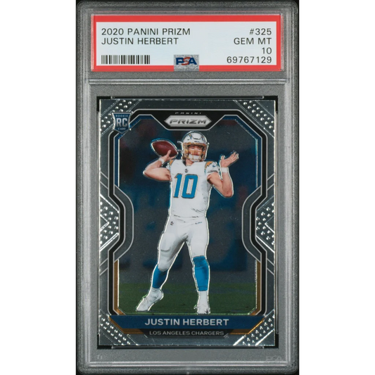 Graded 2020 Panini Prizm Justin Herbert #325 Rookie RC Football Card PSA 10 Gem Mint | Hall of Fame Sports Memorabilia | vintageantiquesgifts.com