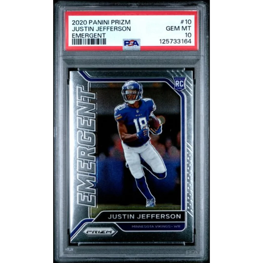 Graded 2020 Panini Prizm Justin Jefferson #10 Emergent Rookie RC Football Card PSA 10 Gem Mint | Hall of Fame Sports Memorabilia | vintageantiquesgifts.com