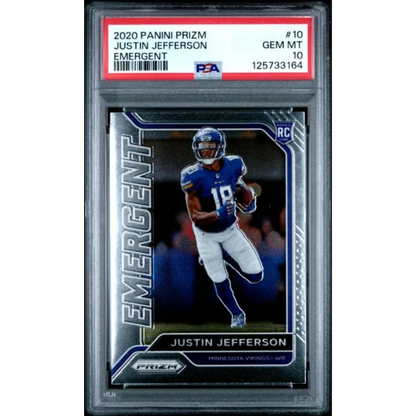 Graded 2020 Panini Prizm Justin Jefferson #10 Emergent Rookie RC Football Card PSA 10 Gem Mint | Hall of Fame Sports Memorabilia | vintageantiquesgifts.com