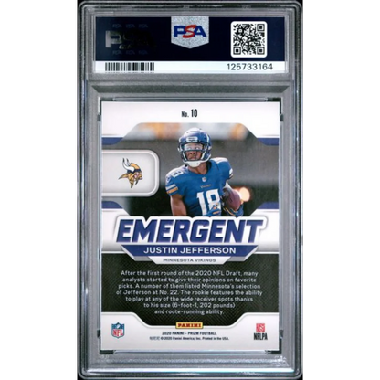 Graded 2020 Panini Prizm Justin Jefferson #10 Emergent Rookie RC Football Card PSA 10 Gem Mint | PSA 10 Gem Mint Graded Rookie Card | vintageantiquesgifts.com