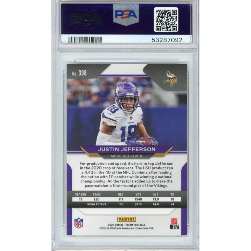 Graded Justin Jefferson 2020 Rookie Card by Professional Sports Authenticator sports authenticator