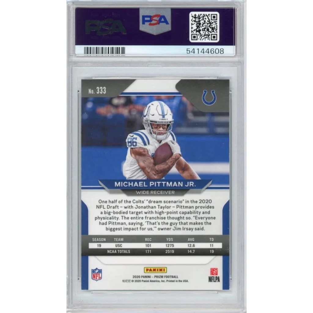 Graded PSA 10 Michael Pittman Jr 2020 Panini Prizm Rookie Card #333 football card