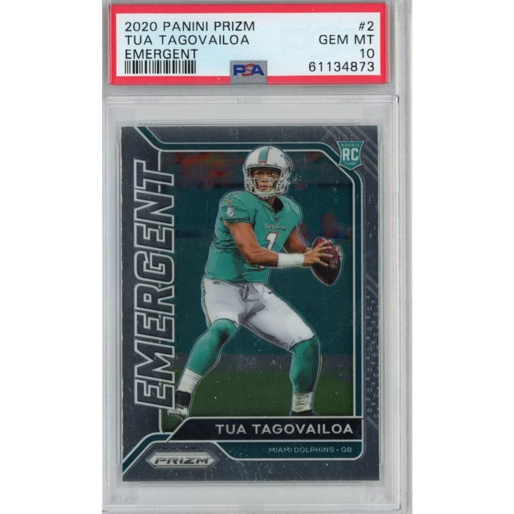 Graded 2020 Panini Prizm Tua Tagovailoa #2 Emergent Rookie RC Football Card PSA 10 Gem Mint | Hall of Fame Sports Memorabilia | vintageantiquesgifts.com