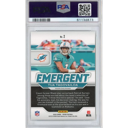 Graded 2020 Panini Prizm Tua Tagovailoa #2 Emergent Rookie RC Football Card PSA 10 Gem Mint | PSA 10 Gem Mint Graded Rookie Card | vintageantiquesgifts.com