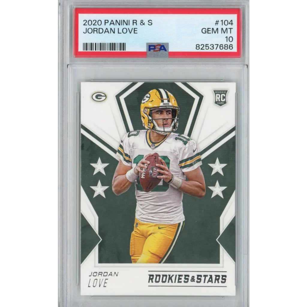 Graded Jordan Love Rookie Football Card in PSA case, perfect for collectors