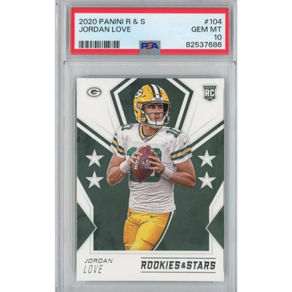 Graded Jordan Love Rookie Football Card in PSA case, perfect for collectors
