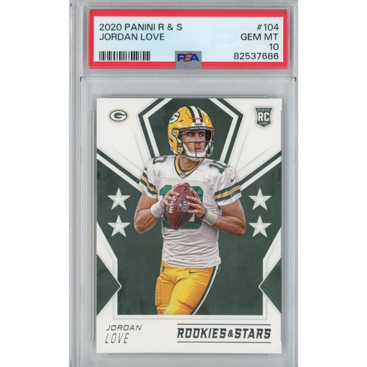 Graded Jordan Love Rookie Football Card in PSA case, perfect for collectors