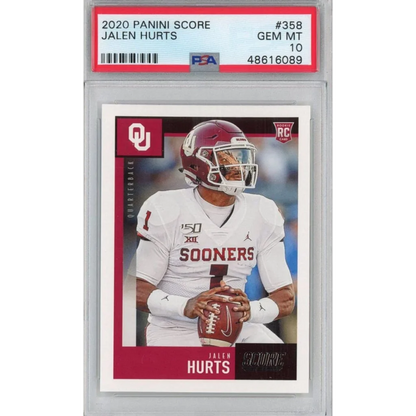 GEM MT 10 Jalen Hurts 2020 Panini Score Rookie Card football card in PSA 10 case
