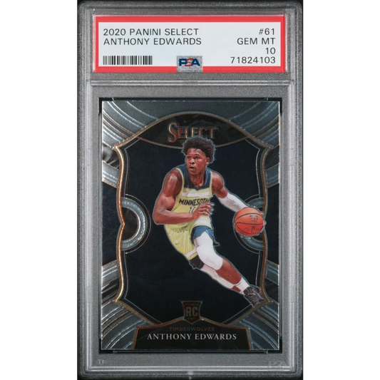 Slabbed 2020 Panini Select Anthony Edwards basketball card with PSA 10 graded gem MT
