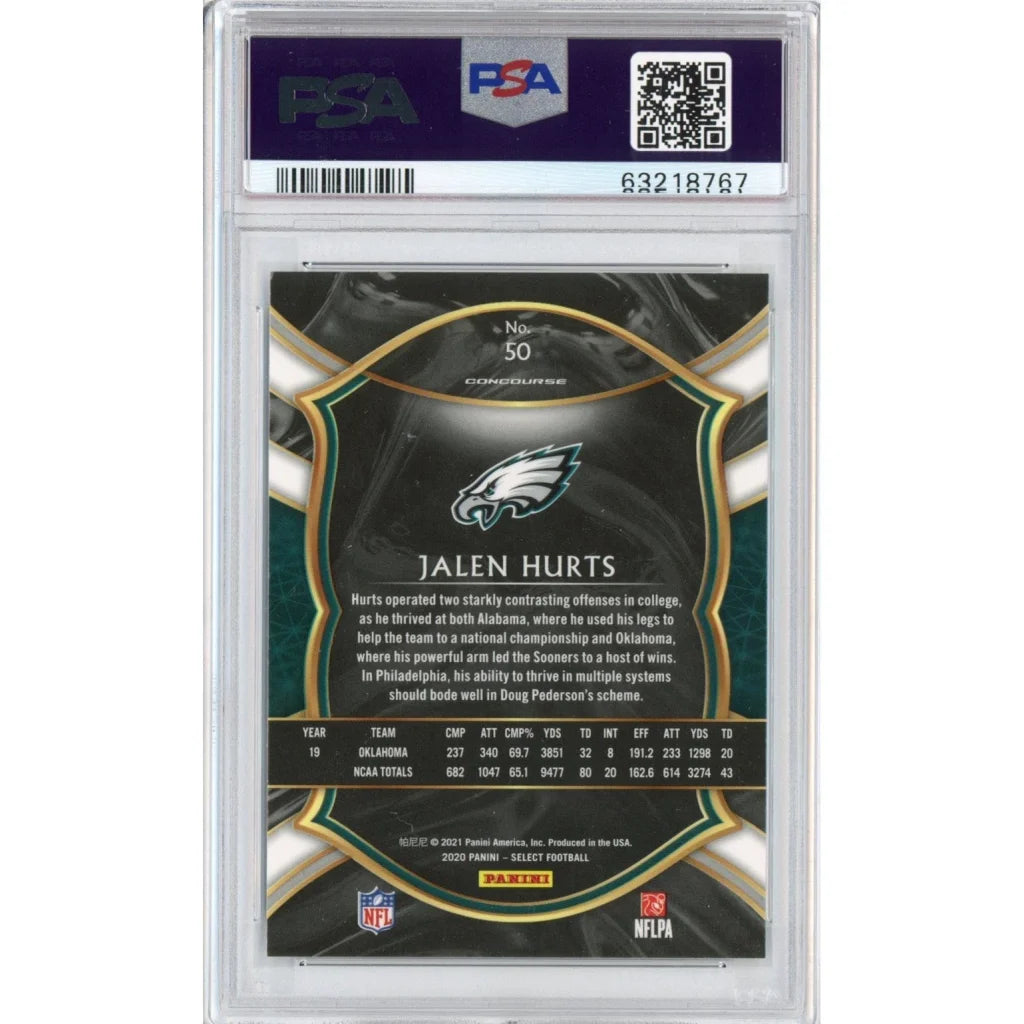 Graded PSA 10 Jalen Hurts 2020 Panini Select Football Rookie Card Gem Mint