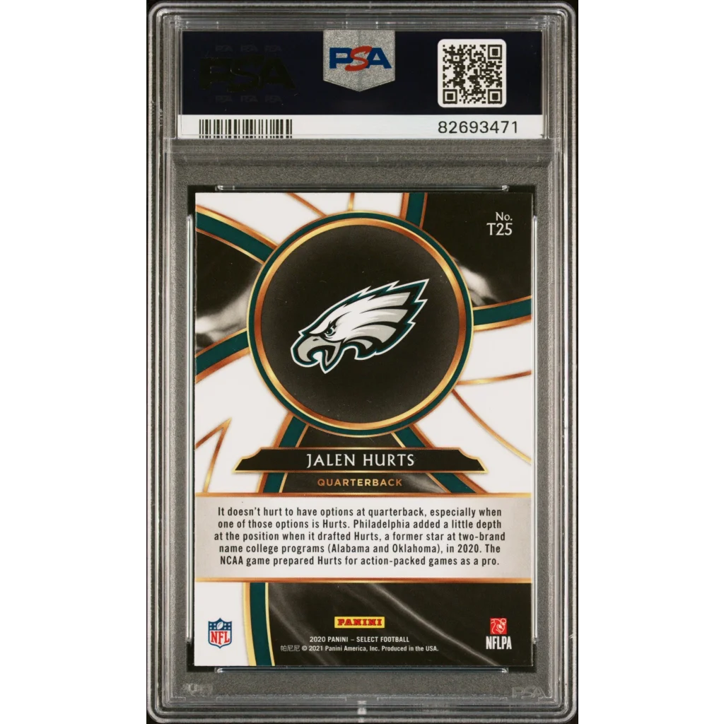 Graded 2020 Panini Select Jalen Hurts #T25 Turbocharged Rookie RC Football Card PSA 10 Gem Mint | PSA 10 Gem Mint Graded Rookie Card | vintageantiquesgifts.com