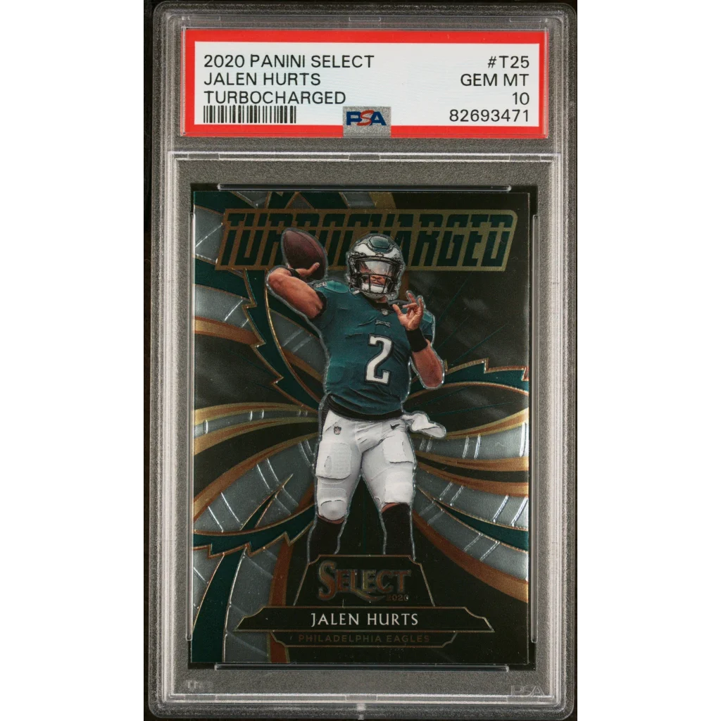 Graded 2020 Panini Select Jalen Hurts #T25 Turbocharged Rookie RC Football Card PSA 10 Gem Mint | Hall of Fame Sports Memorabilia | vintageantiquesgifts.com