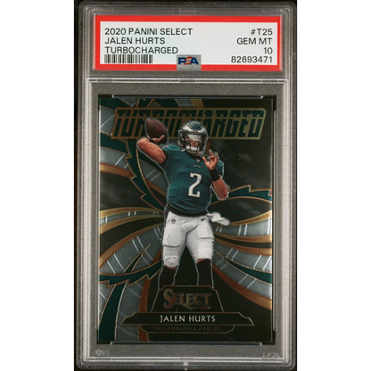 Graded 2020 Panini Select Jalen Hurts #T25 Turbocharged Rookie RC Football Card PSA 10 Gem Mint | Hall of Fame Sports Memorabilia | vintageantiquesgifts.com