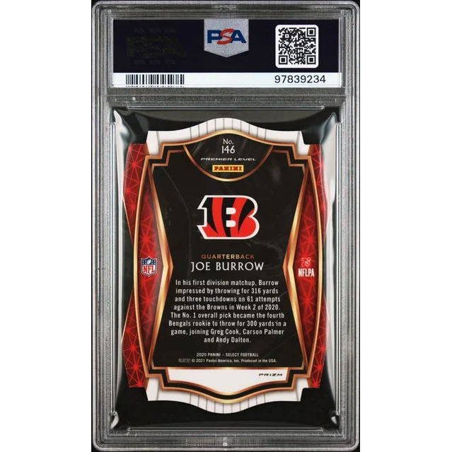 Graded 2020 Panini Select Joe Burrow #146 Die-Cut Orange Prizm Rookie RC Football Card PSA 10 Gem Mint | PSA 10 Gem Mint Graded Rookie Card | vintageantiquesgifts.com