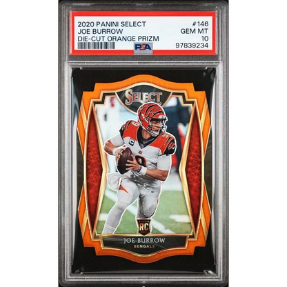 Graded 2020 Panini Select Joe Burrow #146 Die-Cut Orange Prizm Rookie RC Football Card PSA 10 Gem Mint