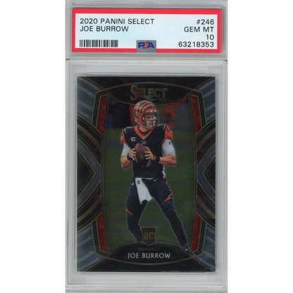 Graded PSA 10 Gem Mint 2020 Panini Select Joe Burrow #246 Rookie Card