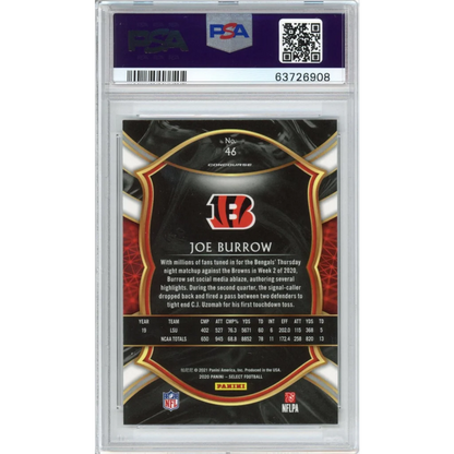Graded 2020 Panini Select Joe Burrow #46 Rookie RC Football Card PSA 10 Gem Mint | PSA 10 Gem Mint Graded Rookie Card | vintageantiquesgifts.com