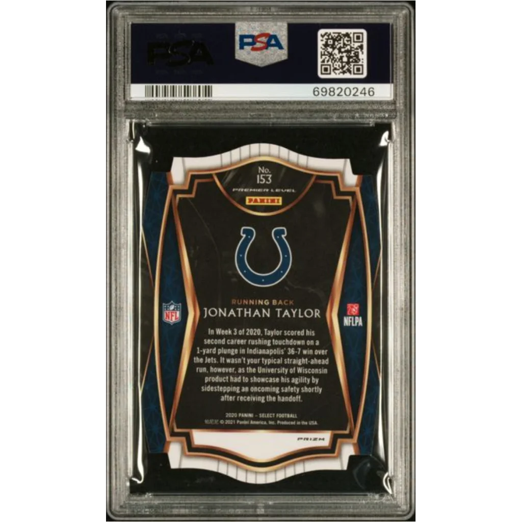 Graded 2020 Panini Select Jonathan Taylor #153 Die Cut Blue Prizm Rookie RC Football Card PSA 10 Gem Mint | PSA 10 Gem Mint Graded Rookie Card | vintageantiquesgifts.com