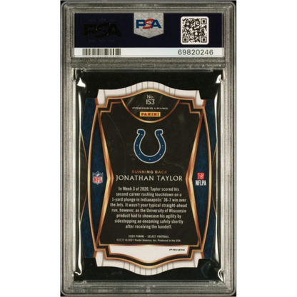 Graded 2020 Panini Select Jonathan Taylor #153 Die Cut Blue Prizm Rookie RC Football Card PSA 10 Gem Mint | PSA 10 Gem Mint Graded Rookie Card | vintageantiquesgifts.com