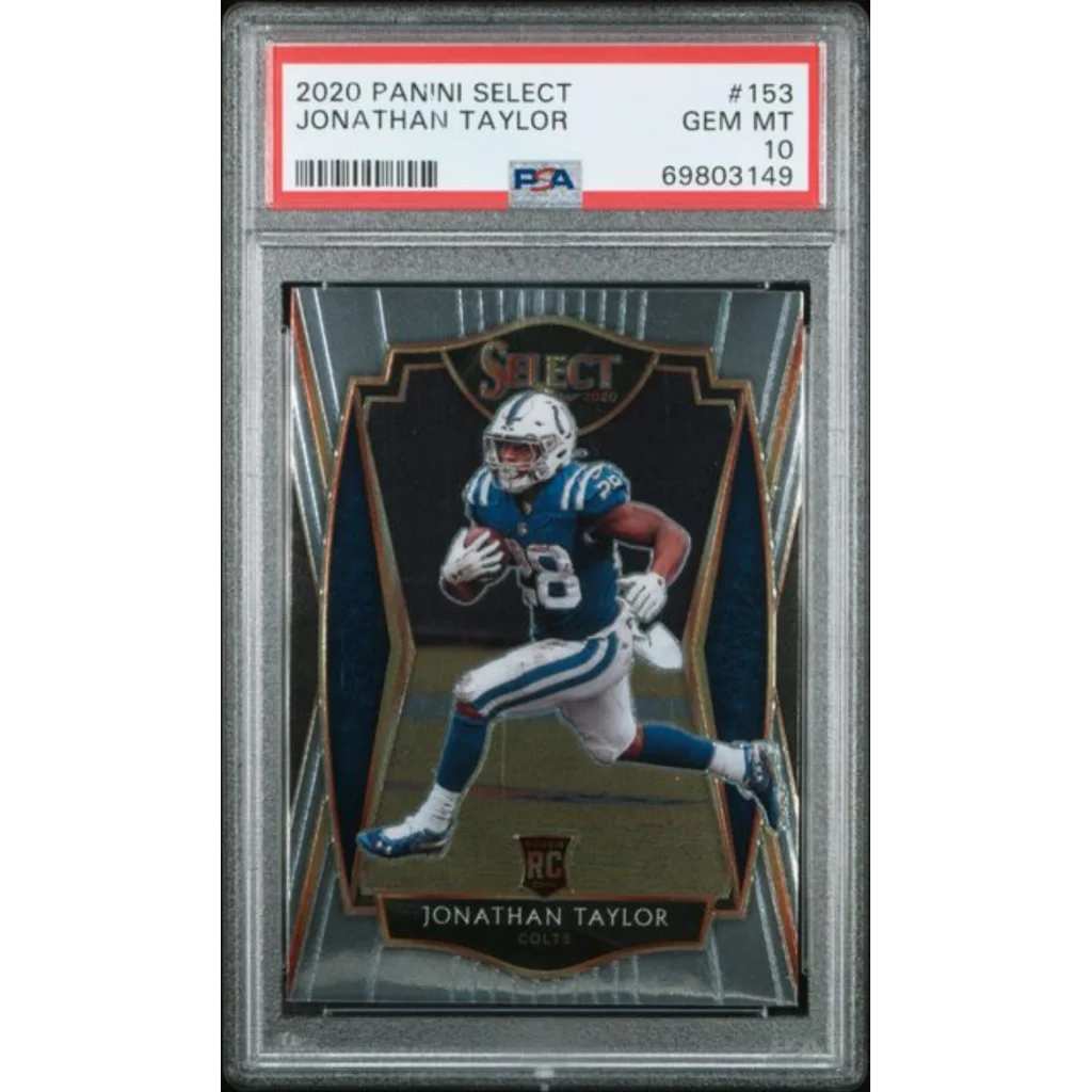 Graded 2020 Panini Select Jonathan Taylor #153 Rookie RC Football Card PSA 10 Gem Mint | Hall of Fame Sports Memorabilia | vintageantiquesgifts.com