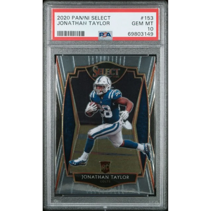 Graded 2020 Panini Select Jonathan Taylor #153 Rookie RC Football Card PSA 10 Gem Mint | Hall of Fame Sports Memorabilia | vintageantiquesgifts.com