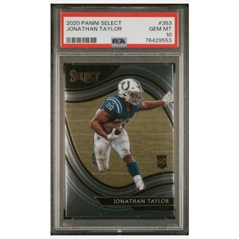 Graded 2020 Panini Select Jonathan Taylor #353 Rookie RC Football Card PSA 10 Gem Mint | Hall of Fame Sports Memorabilia | vintageantiquesgifts.com