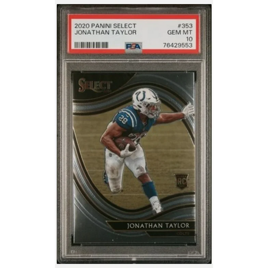 Graded 2020 Panini Select Jonathan Taylor #353 Rookie RC Football Card PSA 10 Gem Mint | Hall of Fame Sports Memorabilia | vintageantiquesgifts.com