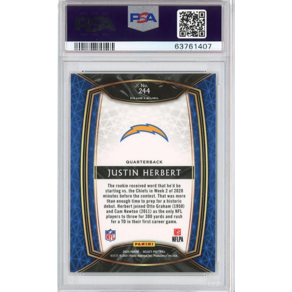 PSA 10 Graded 2020 Panini Select Justin Herbert #244 Rookie RC Football Card