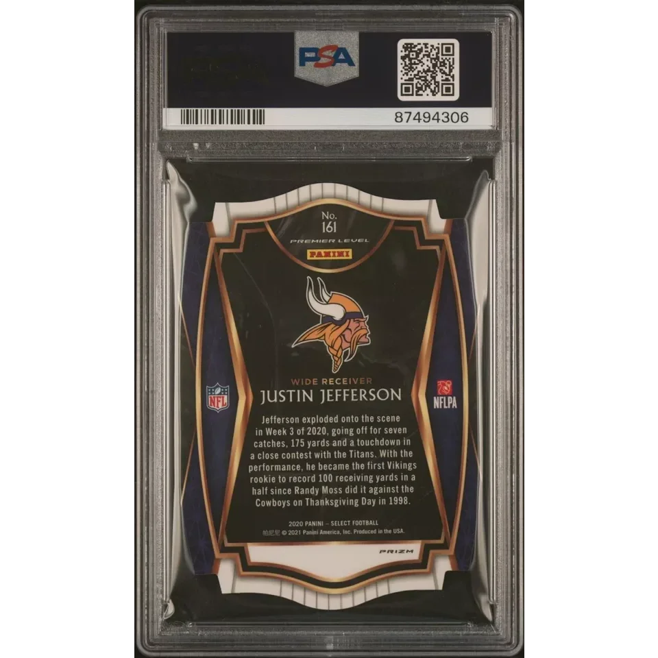 Graded PSA 10 2020 Panini Select Justin Jefferson #161 Purple Prizm Vikings RC