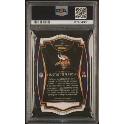 PSA Graded Justin Jefferson Purple Prizm Rookie Card Die Cut football trading card