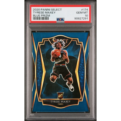 2020 Panini Select Tyrese Maxey Blue Prizm Rookie Card PSA Gem Mint 10
