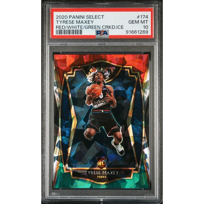 Graded PSA 10 2020 Panini Select Tyrese Maxey Cracked Ice Rookie Card